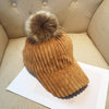 Corduroy Hair Ball Women Hat Cap Adjustable Baseball Caps Female Hat-Women's Caps-Arimonz-Arimonz