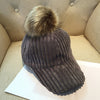 Corduroy Hair Ball Women Hat Cap Adjustable Baseball Caps Female Hat-Women's Caps-Arimonz-Arimonz