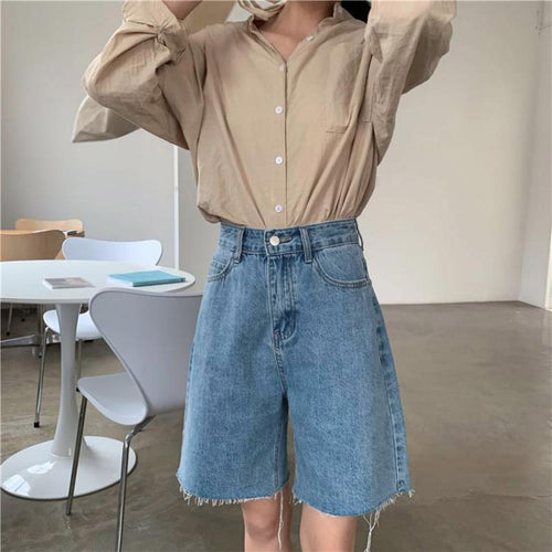 Cotton Denim Shorts Jeans Half Length Short High Waist Biker Shorts-Denim Shorts-Arimonz-Arimonz