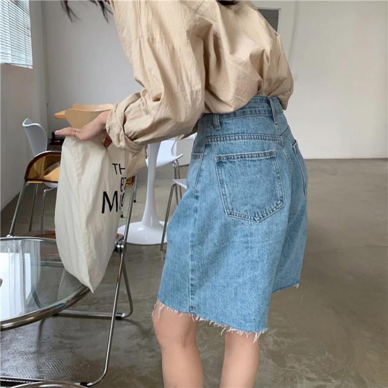 Cotton Denim Shorts Jeans Half Length Short High Waist Biker Shorts-Denim Shorts-Arimonz-Arimonz