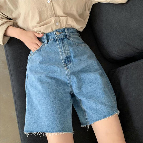 Cotton Denim Shorts Jeans Half Length Short High Waist Biker Shorts-Denim Shorts-Arimonz-Arimonz
