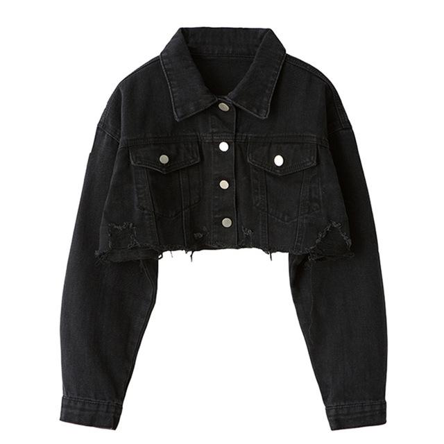 Cropped Denim Jacket-Jean Jackets-Arimonz-Black-S-Arimonz