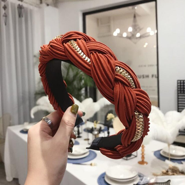 Cross Knot Braid Headband Headwear Wide Side Hair Accessories-Hair Accessories-Arimonz-coral red hairband-Arimonz