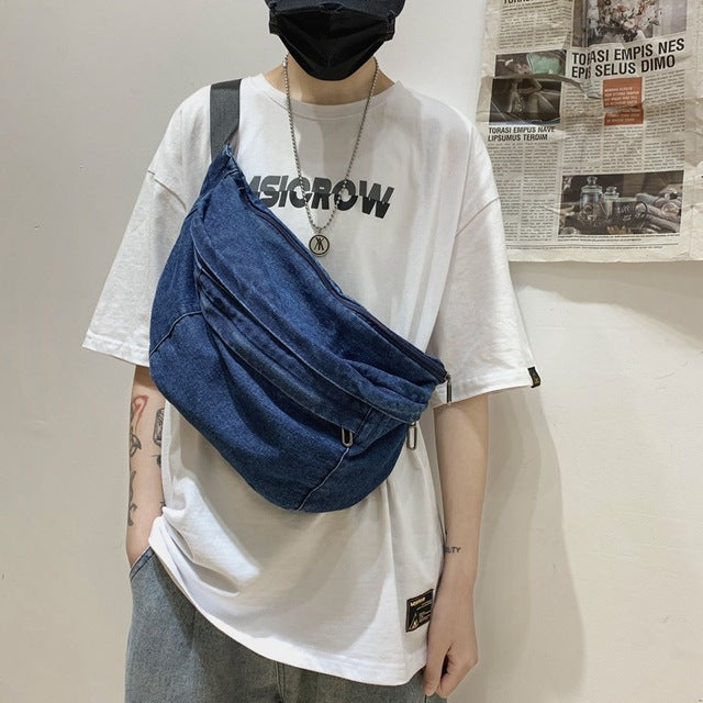 Crossbody Bag Shoulder Bag Denim Women Large Capacity Messenger Bag-Handbags-Arimonz-Navy Blue Waist Bag-Arimonz