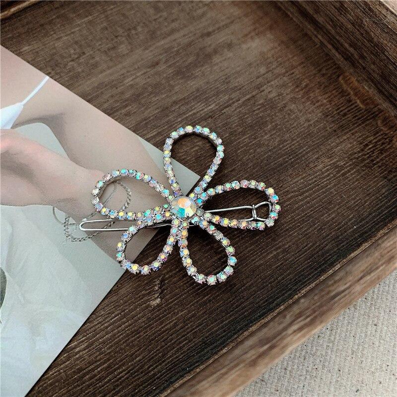 Crystal Flower Shape Hair Clip Pin Women Shiny Rhinestone Hair Clip-Hair Accessories-Arimonz-Arimonz