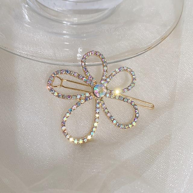 Crystal Flower Shape Hair Clip Pin Women Shiny Rhinestone Hair Clip-Hair Accessories-Arimonz-One gold-Arimonz