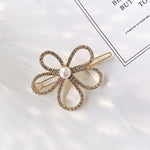 Crystal Flower Shape Hair Clip Pin Women Shiny Rhinestone Hair Clip-Hair Accessories-Arimonz-One pearl-Arimonz
