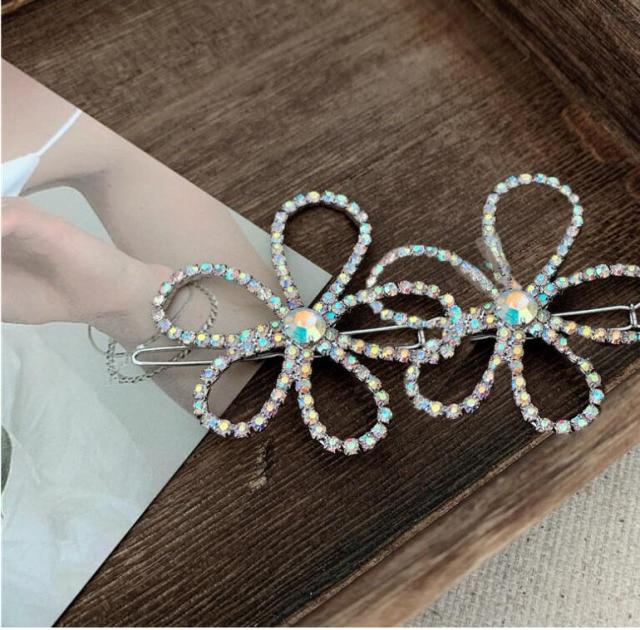 Crystal Flower Shape Hair Clip Pin Women Shiny Rhinestone Hair Clip-Hair Accessories-Arimonz-Two flower-Arimonz