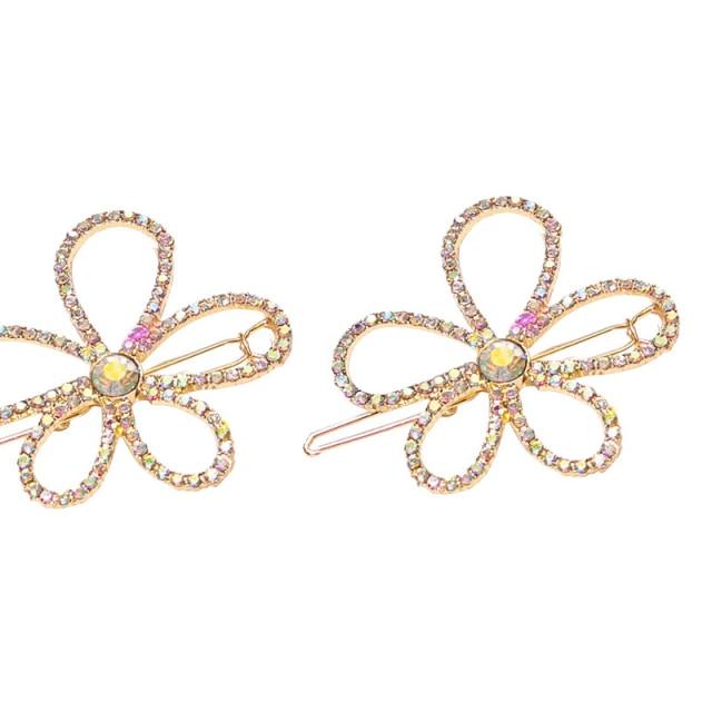 Crystal Flower Shape Hair Clip Pin Women Shiny Rhinestone Hair Clip-Hair Accessories-Arimonz-Two gold flower-Arimonz