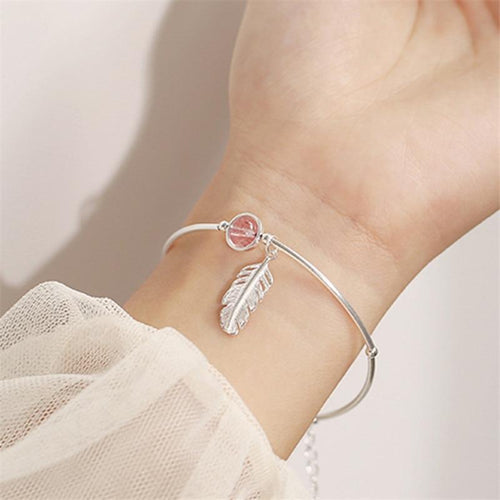 Crystal Round Bead Feather Charm Bracelet-Braceletes-Arimonz-Arimonz