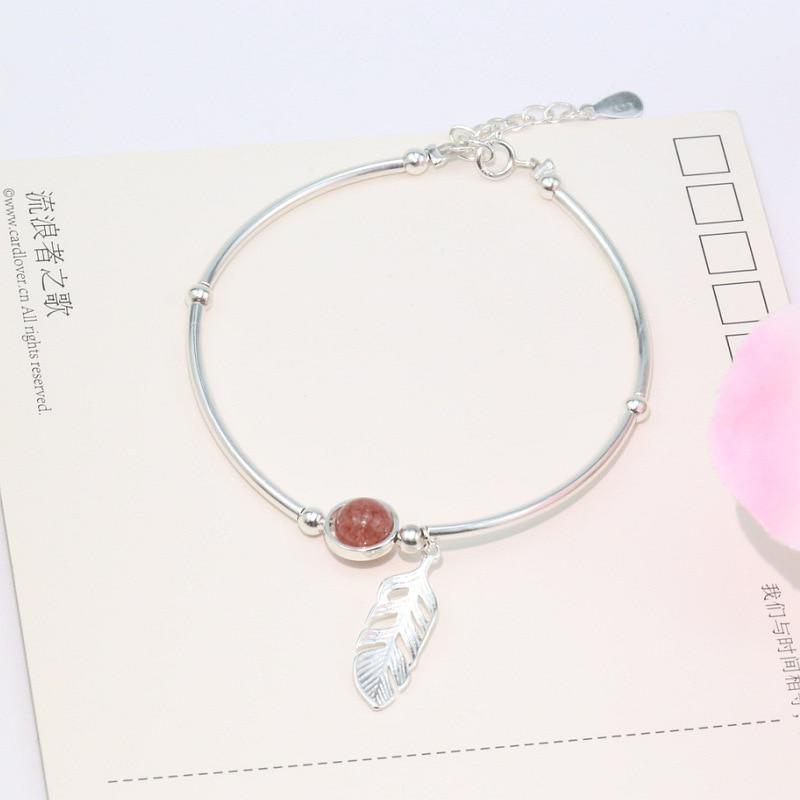 Crystal Round Bead Feather Charm Bracelet-Braceletes-Arimonz-Arimonz