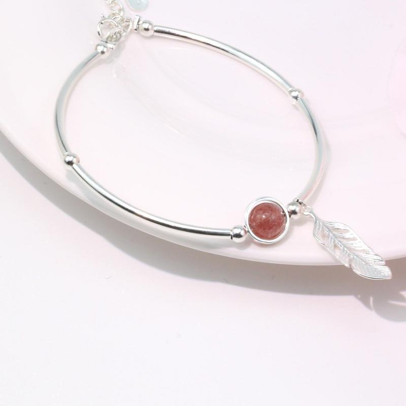 Crystal Round Bead Feather Charm Bracelet-Braceletes-Arimonz-Arimonz