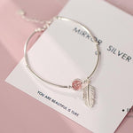 Crystal Round Bead Feather Charm Bracelet-Braceletes-Arimonz-Arimonz