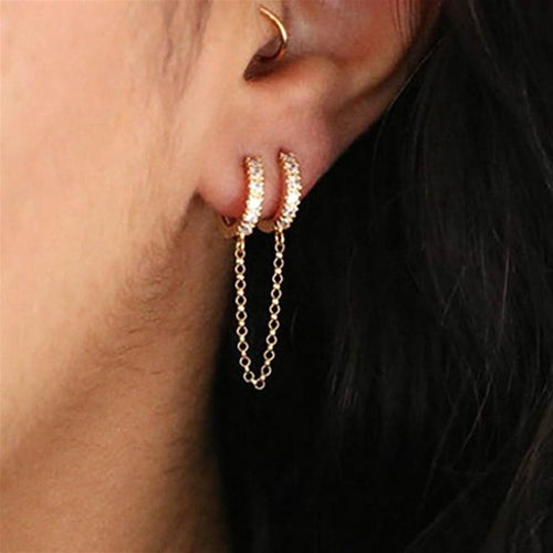 Crystal Zircon Chain Earring-Earrings-Arimonz-Arimonz
