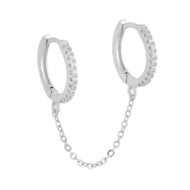 Crystal Zircon Chain Earring-Earrings-Arimonz-Silver-Arimonz