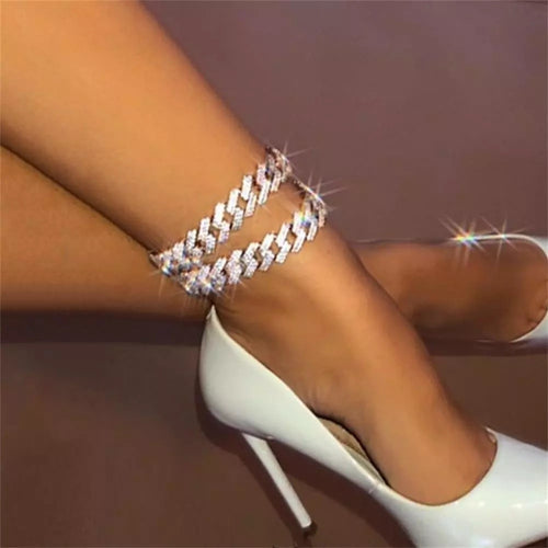 Cuban Link Chain Anklet Bracelet For Women Rhinestone Anklets-Anklets-Arimonz-Arimonz