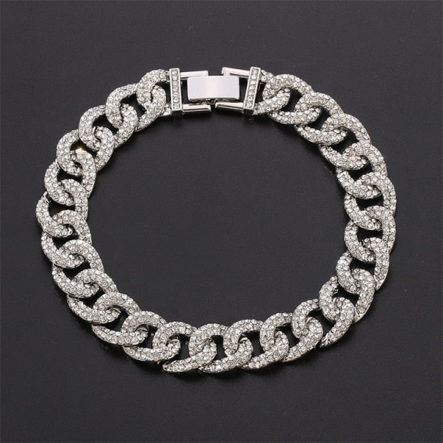 Curb Ankle Bracelet Jewelry Cuban Chain Bling Foot Anklet-Anklets-Arimonz-Silver-Arimonz