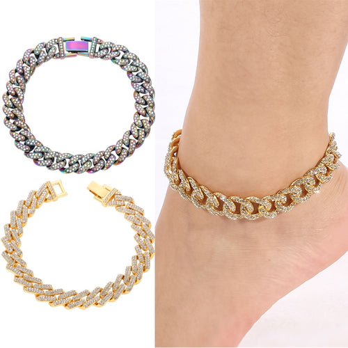 Curb Ankle Bracelet Jewelry Cuban Chain Bling Foot Anklet-Anklets-Arimonz-Arimonz