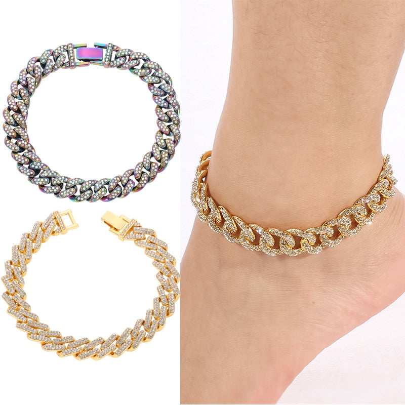 Curb Ankle Bracelet Jewelry Cuban Chain Bling Foot Anklet-Anklets-Arimonz-Arimonz