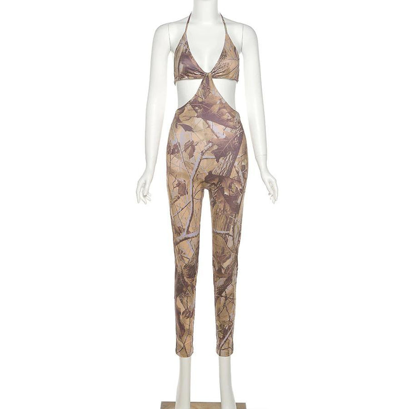 Cut Out Aesthetic Print Jumpsuit Women Backless Bandage Outfits-Night Out Jumpsuits & Rompers-Arimonz-Arimonz