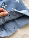 Denim Cross Print Women Jumpsuits Sashes Pocket High Street Romper-Casual Jumpsuits & Rompers-Arimonz-Arimonz