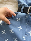 Denim Cross Print Women Jumpsuits Sashes Pocket High Street Romper-Casual Jumpsuits & Rompers-Arimonz-Arimonz