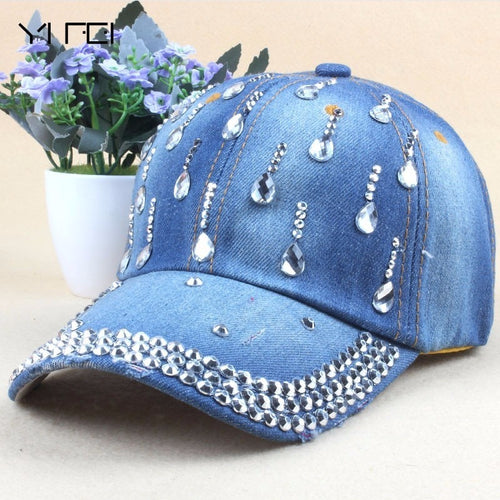 Denim Hip Hop Caps Leisure Woman Cap With Rhinestones Baseball Caps-Women's Caps-Arimonz-Arimonz