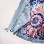 Denim Jacket Sequin Floral Appliques Embroidery Long Sleeve Outerwear-Jean Jackets-Arimonz-Arimonz
