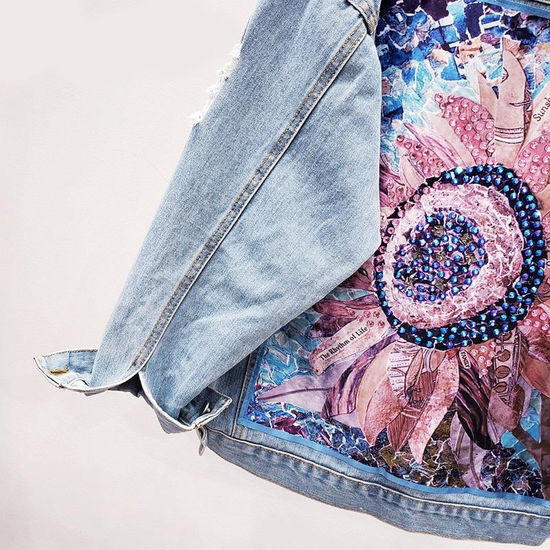 Denim Jacket Sequin Floral Appliques Embroidery Long Sleeve Outerwear-Jean Jackets-Arimonz-Arimonz