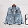 Denim Jacket Sequin Floral Appliques Embroidery Long Sleeve Outerwear-Jean Jackets-Arimonz-Arimonz