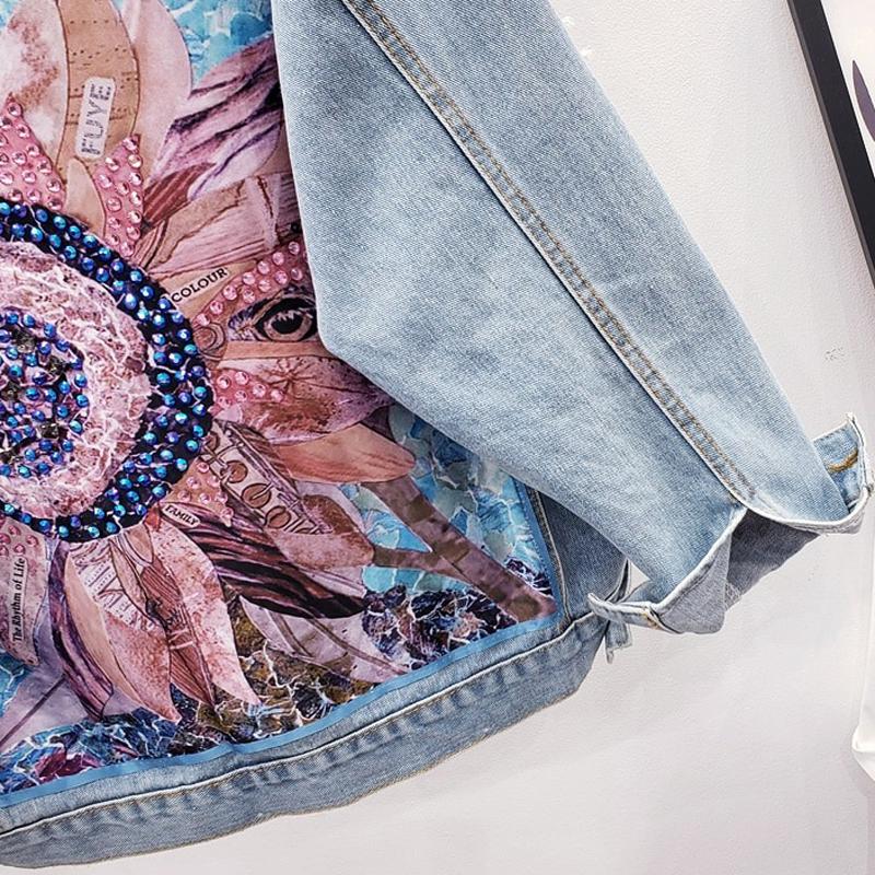 Denim Jacket Sequin Floral Appliques Embroidery Long Sleeve Outerwear-Jean Jackets-Arimonz-Arimonz
