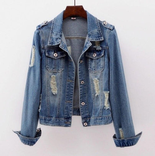 Denim Jacket Women Boyfriend Jean Coat Streetwear Vintage Outerwear-Jean Jackets-Arimonz-Arimonz
