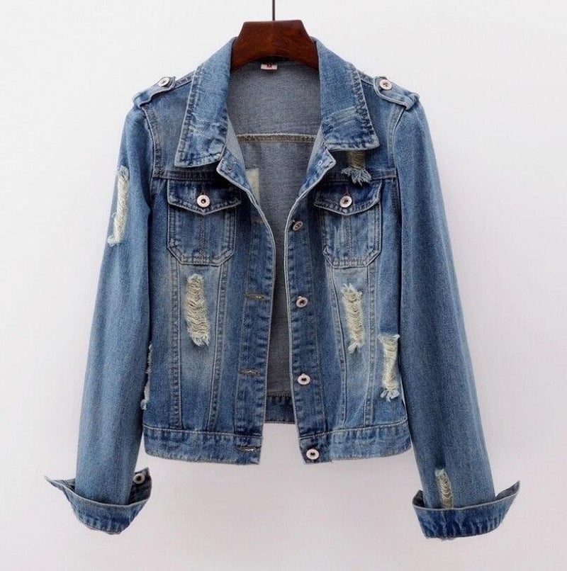Denim Jacket Women Boyfriend Jean Coat Streetwear Vintage Outerwear-Jean Jackets-Arimonz-Arimonz