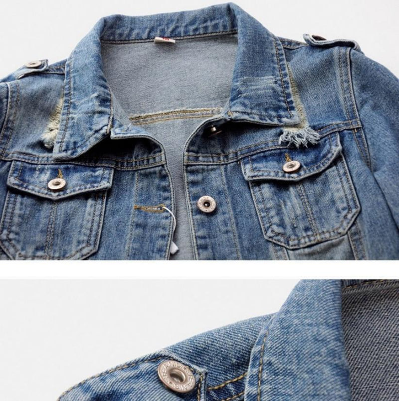 Denim Jacket Women Boyfriend Jean Coat Streetwear Vintage Outerwear-Jean Jackets-Arimonz-Arimonz