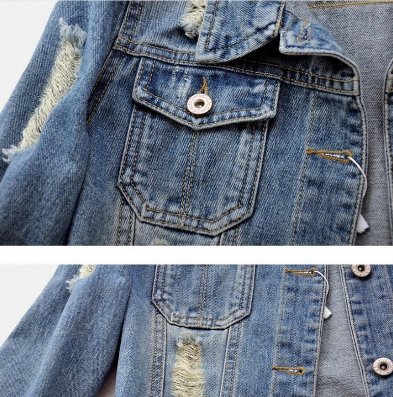 Denim Jacket Women Boyfriend Jean Coat Streetwear Vintage Outerwear-Jean Jackets-Arimonz-Arimonz