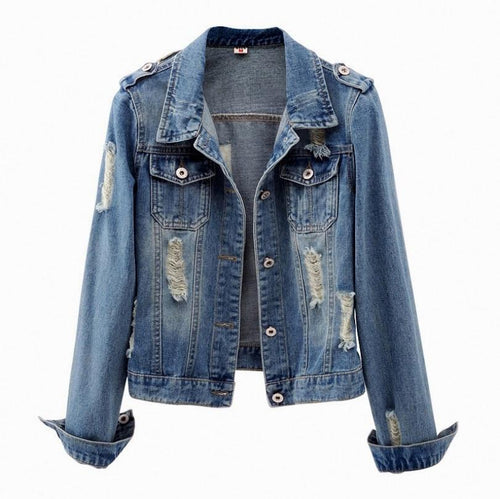 Denim Jacket Women Boyfriend Jean Coat Streetwear Vintage Outerwear-Jean Jackets-Arimonz-Arimonz