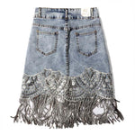Denim Mini Skirts High Waist Blue Hip Jeans Beading Tassel Skirt-Denim Skirts-Arimonz-Arimonz