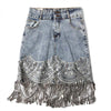Denim Mini Skirts High Waist Blue Hip Jeans Beading Tassel Skirt-Denim Skirts-Arimonz-Arimonz