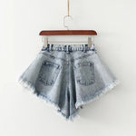 Denim Shorts Loose Wide Leg Denim Shorts Ripped Tasseled Retro Shorts-Denim Shorts-Arimonz-Arimonz