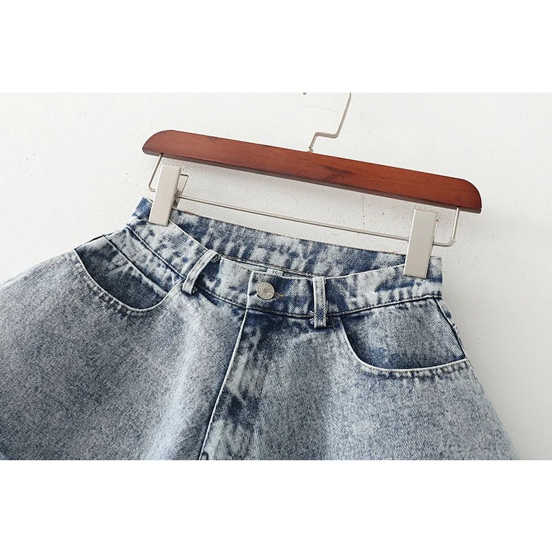 Denim Shorts Loose Wide Leg Denim Shorts Ripped Tasseled Retro Shorts-Denim Shorts-Arimonz-Arimonz