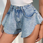 Denim Shorts Loose Wide Leg Denim Shorts Ripped Tasseled Retro Shorts-Denim Shorts-Arimonz-Light Blue-XS-Arimonz