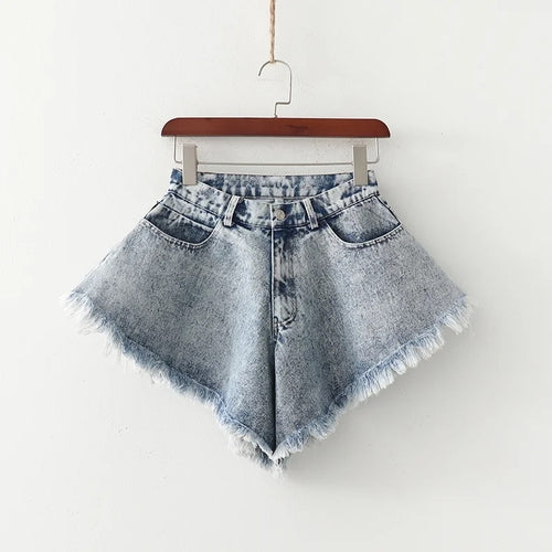 Denim Shorts Loose Wide Leg Denim Shorts Ripped Tasseled Retro Shorts-Denim Shorts-Arimonz-Arimonz