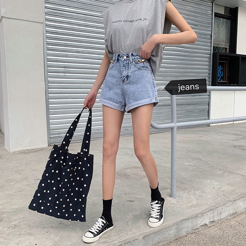 Denim Shorts With High Waisted Wide Leg Loose Sequined Jean Shorts-Denim Shorts-Arimonz-Arimonz