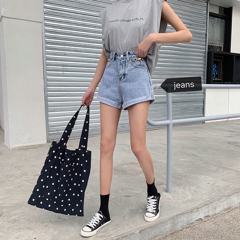Denim Shorts With High Waisted Wide Leg Loose Sequined Jean Shorts-Denim Shorts-Arimonz-Arimonz