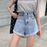 Denim Shorts With High Waisted Wide Leg Loose Sequined Jean Shorts-Denim Shorts-Arimonz-Arimonz