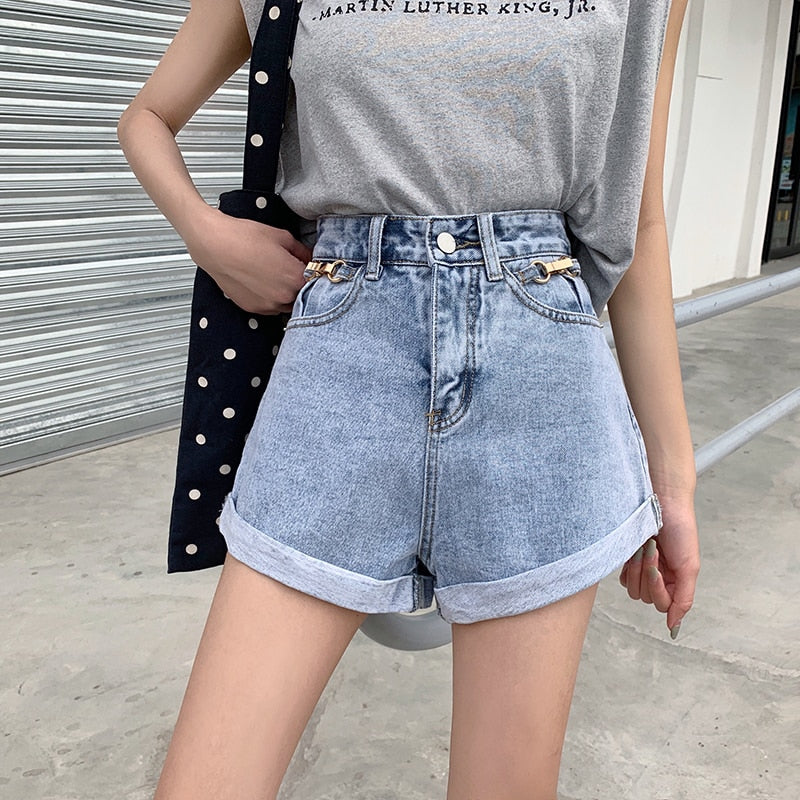 Denim Shorts With High Waisted Wide Leg Loose Sequined Jean Shorts-Denim Shorts-Arimonz-Arimonz