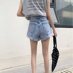 Denim Shorts With High Waisted Wide Leg Loose Sequined Jean Shorts-Denim Shorts-Arimonz-Arimonz