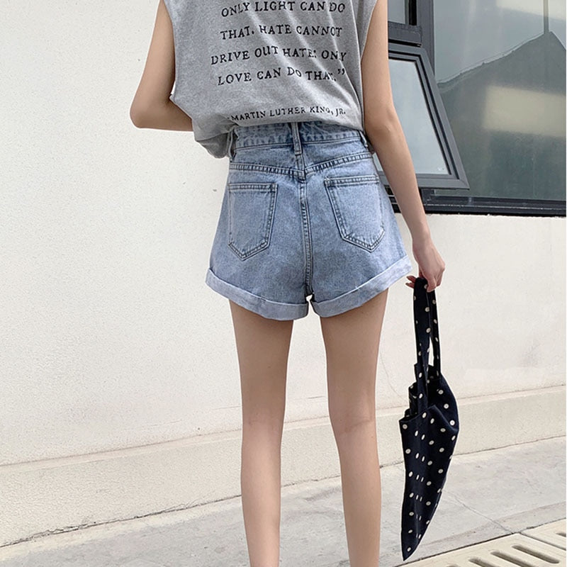 Denim Shorts With High Waisted Wide Leg Loose Sequined Jean Shorts-Denim Shorts-Arimonz-Arimonz