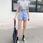 Denim Shorts With High Waisted Wide Leg Loose Sequined Jean Shorts-Denim Shorts-Arimonz-Arimonz