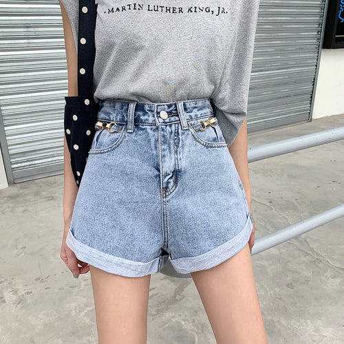 Denim Shorts With High Waisted Wide Leg Loose Sequined Jean Shorts-Denim Shorts-Arimonz-S-Arimonz